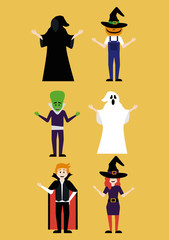 young people disguised for halloween vector illustration design