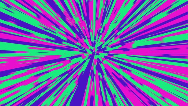 Stylized purple and green rays warp background loop