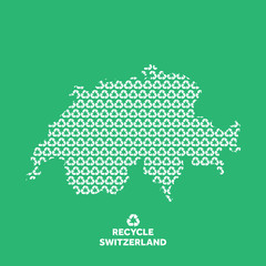 Switzerland map made from recycling symbol. Environmental concept