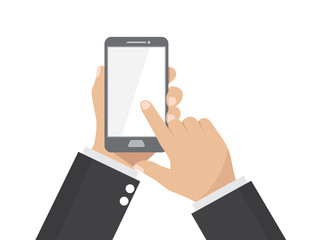 Businessman hand holding smartphone.
