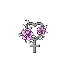Vector illustration female icon, lady symbol with roses in linear design on white background. Girl power. Feminist movement .