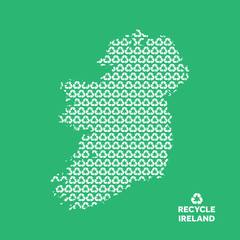 Ireland map made from recycling symbol. Environmental concept
