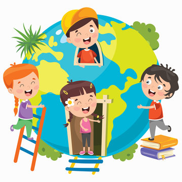 Children Having Fun With Earth