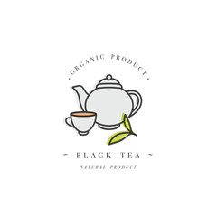 Packaging design template logo and emblem - black tea. Logo in trendy linear style isolated on white background.