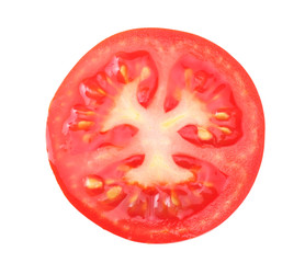 slices of tomato isolated on a white background top view