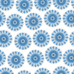 Seamless pattern of blue mandalas