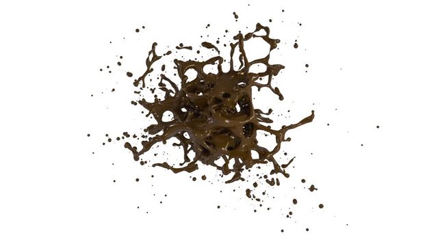 3D animation of a chocolate splash with alpha layer