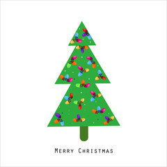 Christmas colorful light bulb. Happy new year and merry christmas greeting card. New year pine tree made of light bulb