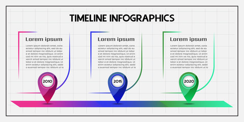 Infographics design for company timeline milestone template with years in series and text box for summary description of event.