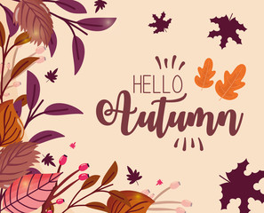 foliage hello autumn inscription decoration