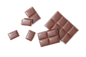 pieces of chocolate isolated on white.