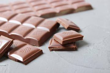 Pieces of chocolate on the table.