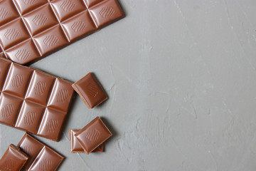 Pieces of chocolate on the table.