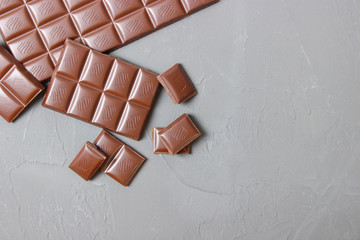 Pieces of chocolate on the table.