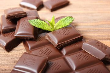 Pieces of chocolate on the table.