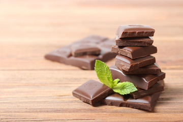 Pieces of chocolate on the table.
