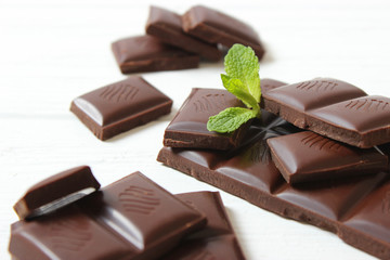 Pieces of chocolate on the table.