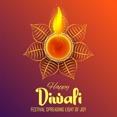 illustration of Burning diya on Happy Diwali Hindu Holiday background for light festival of India