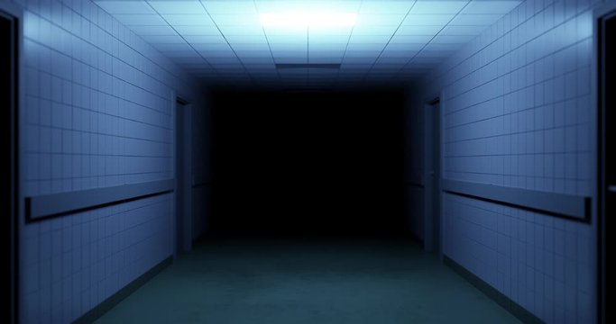 3d rendering. dark spooky abandoned hospital hallway. horror background empty tunnel