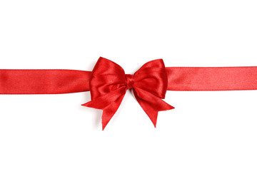 Red satin gift bow isolated on white