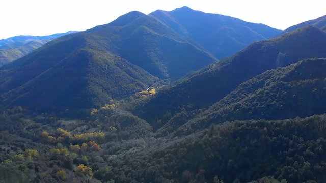 Nice mountain from Spain, near the village Osor in Catalonia, drone aerial footage