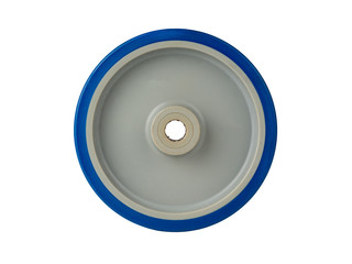 An industrial wheel made of polyurethane isolated on a white background