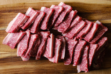 Raw Meat on wood table ready for the grill