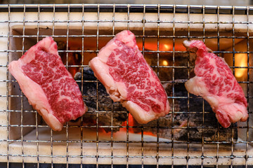 Grilling meat japanese bbq