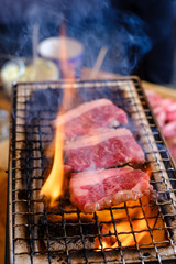 Grilling meat japanese bbq