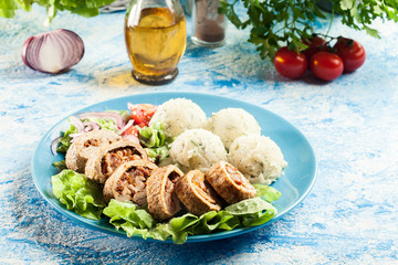 Pork rolls stuffed with mozzarella