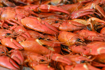 Boiled crawfish on plate