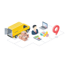 Online Store e-commerce Delivery.  Vector 3d isometric, color web icon, new flat style. Creative illustration design, idea for infographics.
