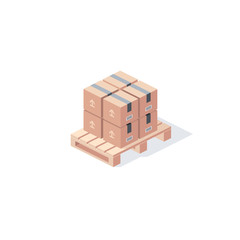 Cargo package on a pallet. Vector 3d isometric, color web icon, new flat style. Creative illustration design, idea for infographics.