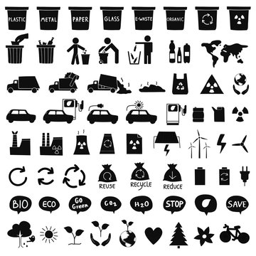 Global environmental problems concept. Big collection with hand drawn icons of the ecology pollution concept. Simple black set for web design and print