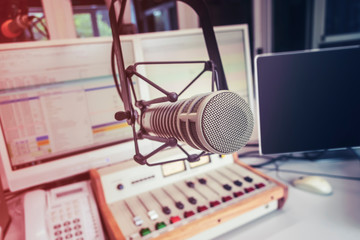 Fototapeta na wymiar Professional microphone in Radio studio