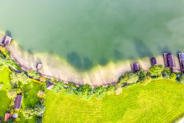 Aerial landscape from the drone. lake shore. Schliersee Germany Bavaria
