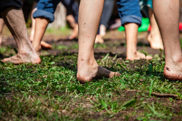 Diverse people enjoy spiritual gathering A low down perspective on a huddle of multiethnic people...