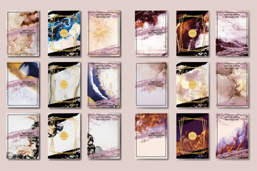 the big set of liquid marble with gold. flyer, business card, flyer, brochure, poster, for printing. trend vector