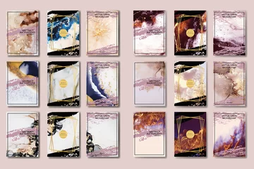 Zelfklevend Fotobehang the big set of liquid marble with gold. flyer, business card, flyer, brochure, poster, for printing. trend vector © chikovnaya