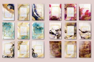 the big set of liquid marble with gold. flyer, business card, flyer, brochure, poster, for printing. trend vector