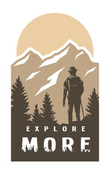 Explore more. Traveler on the background of wildlife. Vector illustration.