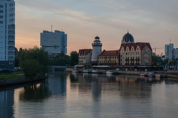 view of the embankment of the river Pregel in Kaliningrad