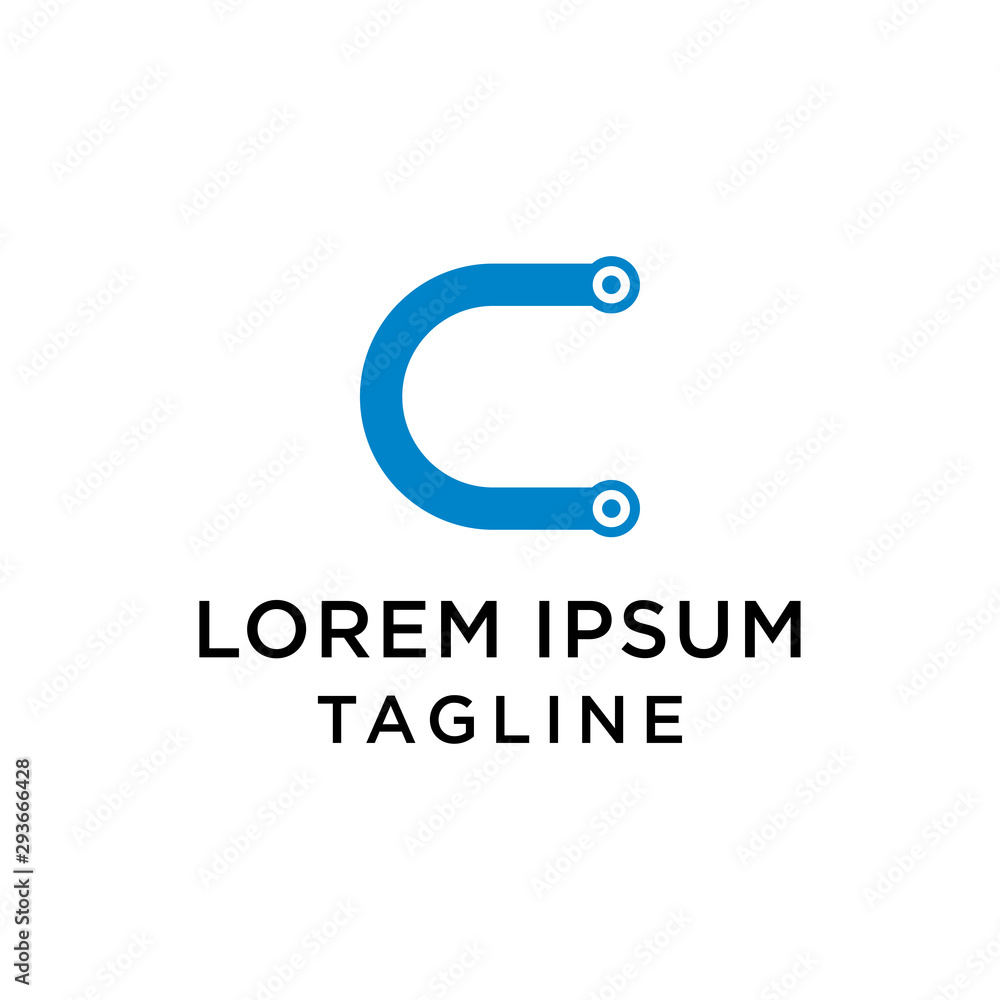 Poster initial c tech logo design template vector