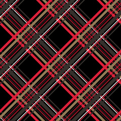 Checkered gingham fabric seamless pattern in black, white and red, vector.