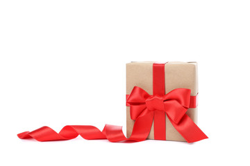 Gift box with red bow isolated on white background