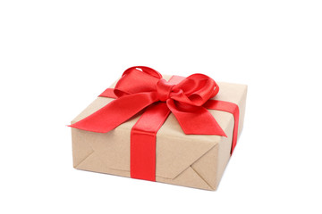 Gift box with red bow isolated on white background
