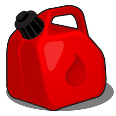 Plastic canister red color isolated on white background. Vector cartoon close-up illustration.