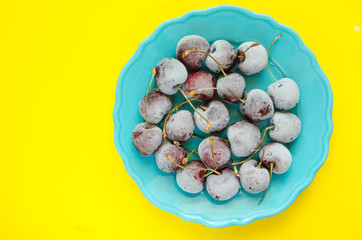 cherry berries cherries frozen by frost on a bright background