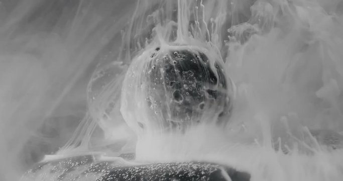 Black and White. Agate Stone in Paint. Art  Composition. Macro.