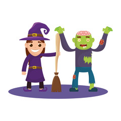 little kids with witch and zombie costumes characters